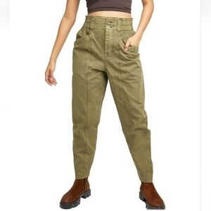 Free People Pants Ready to Run Cinch Waist Cargo Dirty Olive